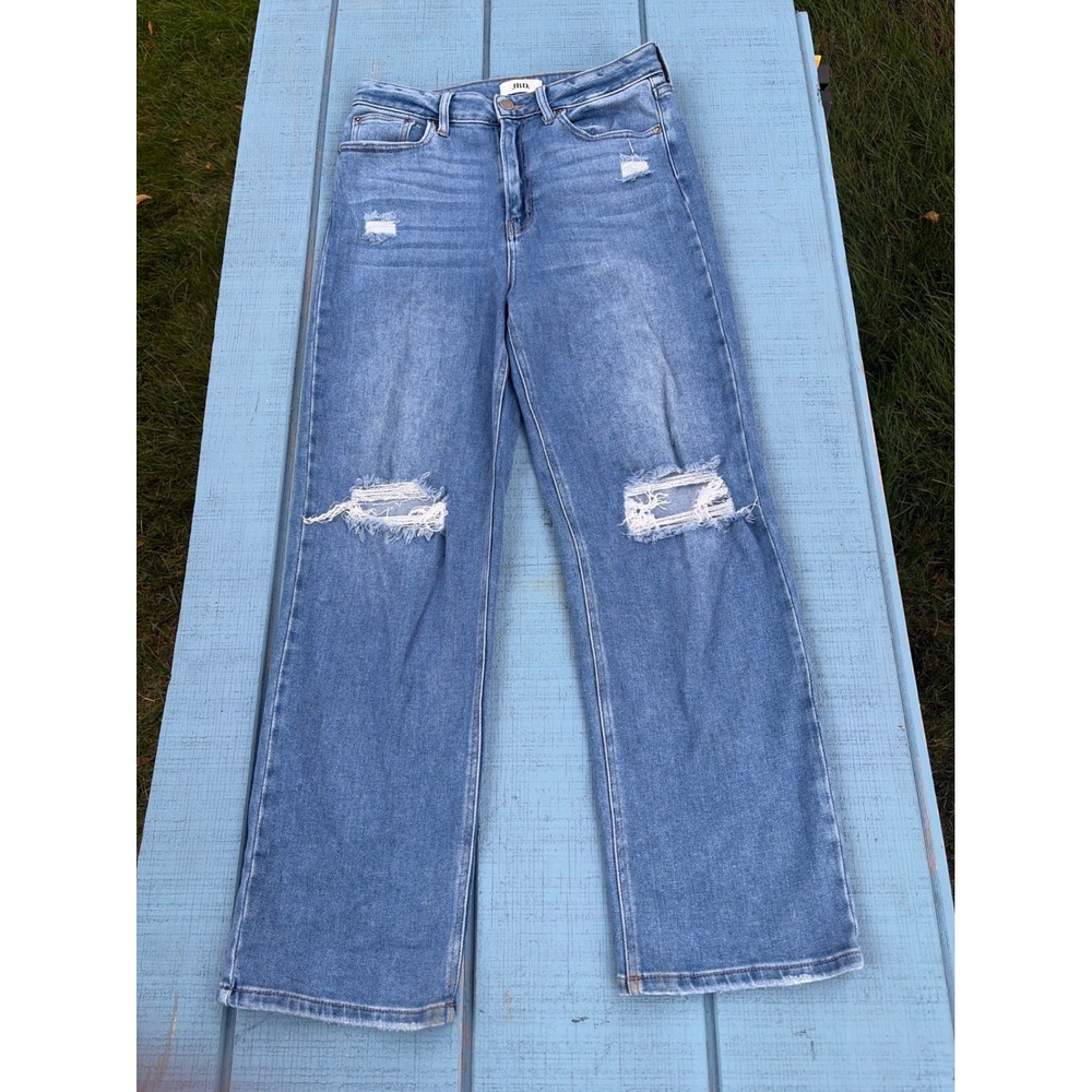 Just Black Denim JBD Womens High Rise Distressed Straight Leg Jeans Blue 29